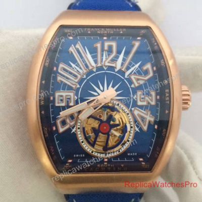 Franck Muller Vanguard Replica Gravity Tourbillon Watch Rose Gold blue